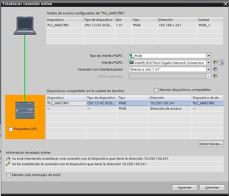 Se encuentra el PLC dentro de la VPN en servicio remoto TIA Portal