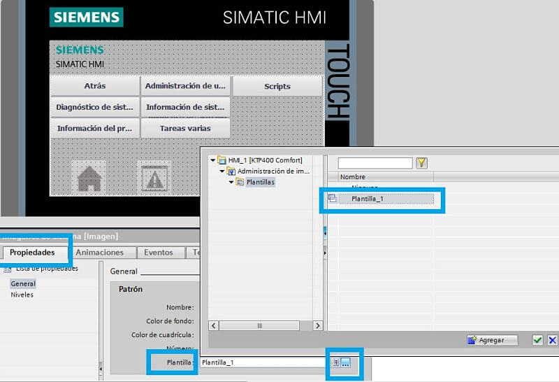 Plantilla TIA Portal HMI cómo utilizarla y asignar a cada pantalla