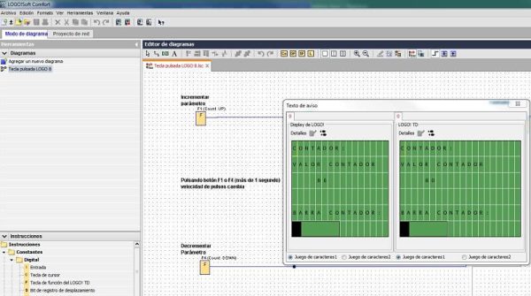 Visualización del valor de contador en pantalla en ejemplo tecla pulsada LOGO 8