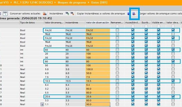 Cargar datos DB TIA Portal cómo guardar datos de CPU Online