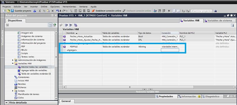 Crear variable del tipo Wstring en TIA Portal