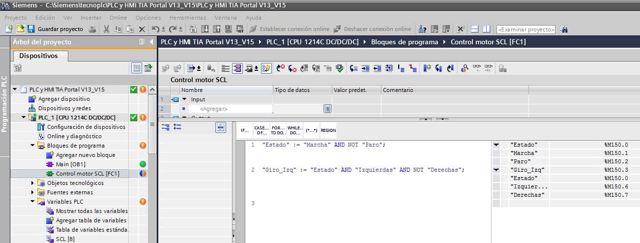 Giro a izquierdas en la programación SCL control motor.