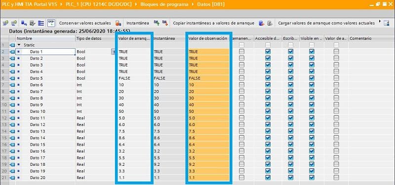 Guardar los datos de la instantánea en el valor de arranque del DB