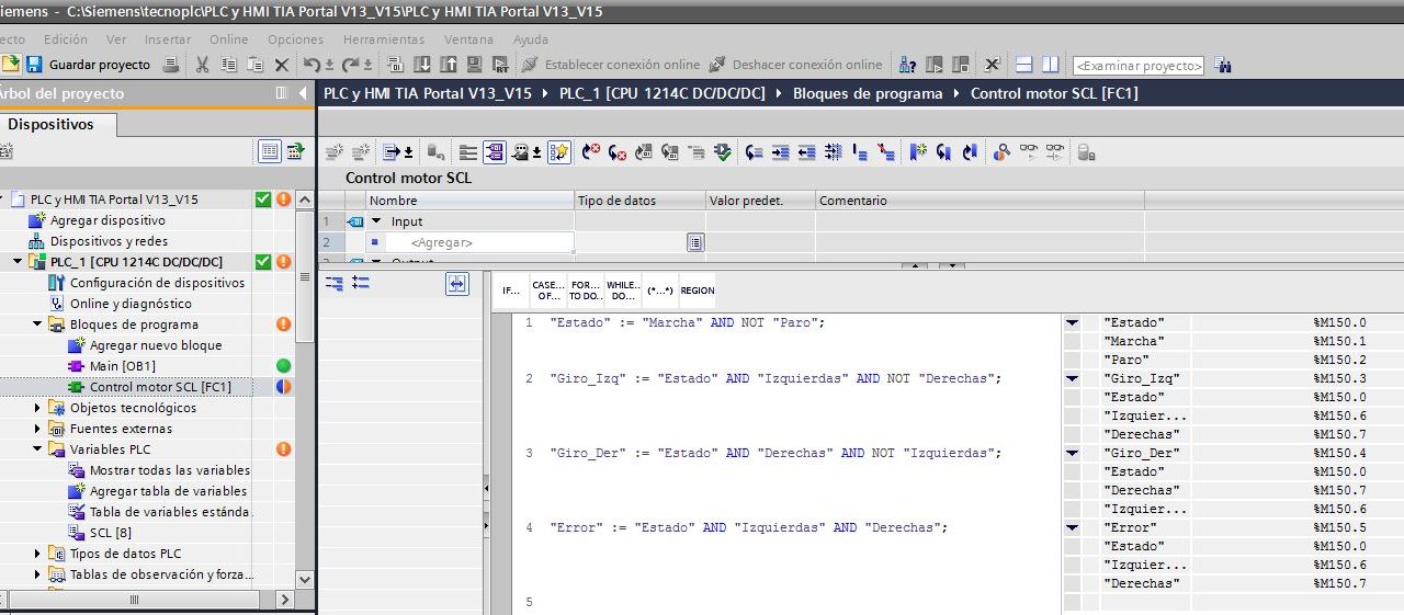 Programación SCL control motor simple marcha paro TIA Portal