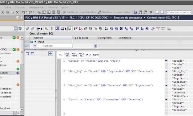 Programación SCL control motor simple marcha paro TIA Portal