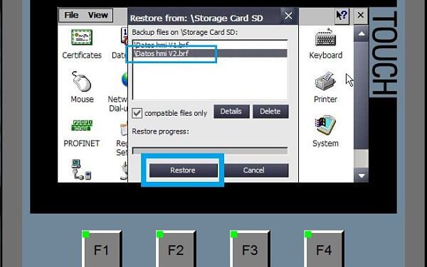 Restore programa HMI TIA Portal pasar datos de tarjeta a HMI