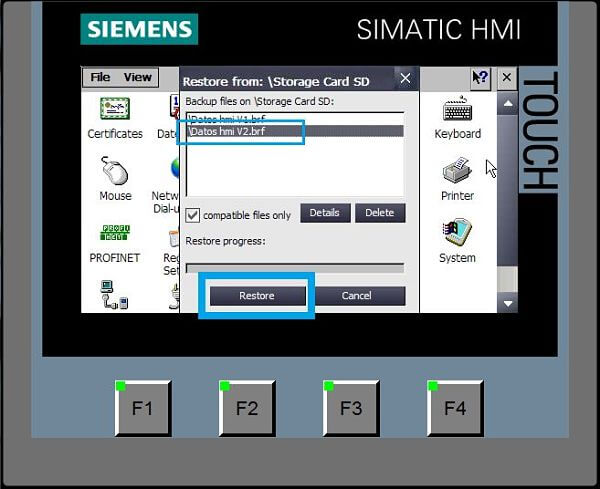 Restore programa HMI TIA Portal pasar datos de tarjeta a HMI