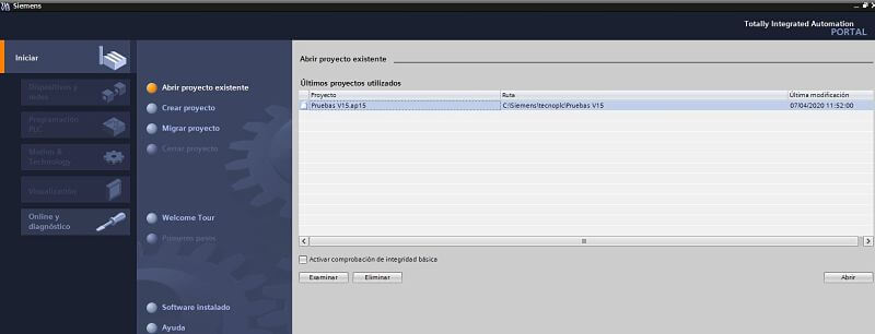 Seleccionar proyecto en TIA Portal y no funciona simulador
