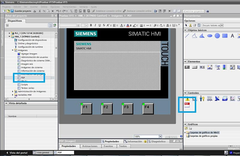 Seleccionar visor PDF TIA Portal en las herramientas del proyecto