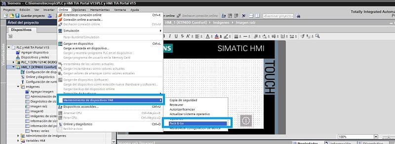 Acceder a Mantenimiento de dispositivos para realizar el Pack and Go TIA Portal