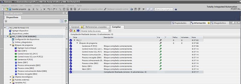 Compilar TIA Portal para averiguar cómo se ha ejecutado el proyecto