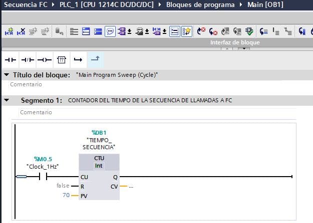 Contador para el tiempo en TIA Portal secuencia lectura.