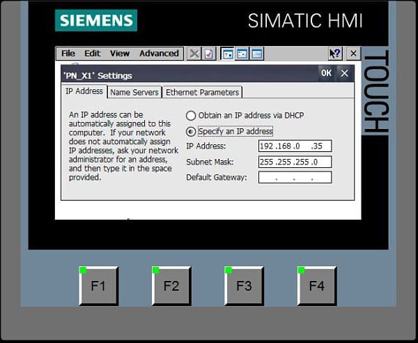 Dirección IP para el modo de transferencia en HMI