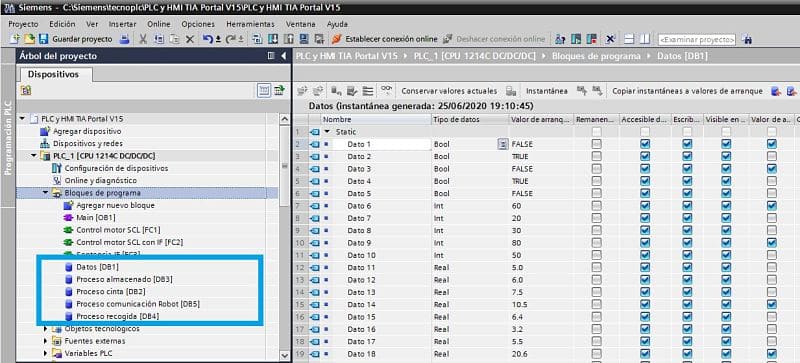 Estructura de DB en proyecto TIA Portal