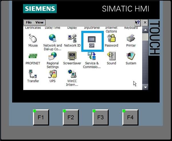 Icono para acceder a la configuración de OP en Comfort Panel