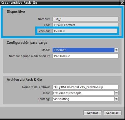 Información sobre la versión de Firmware de la HMI