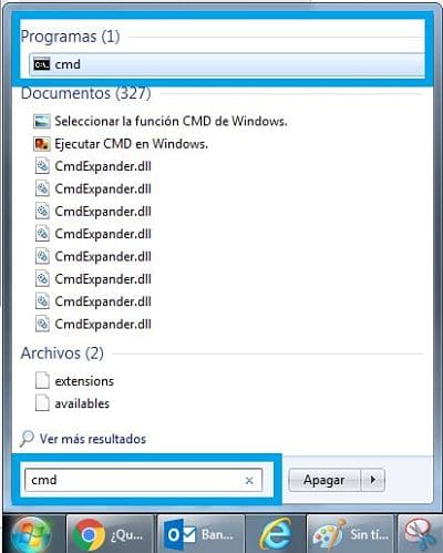 Introducir comando CMD en la búsqueda de windows