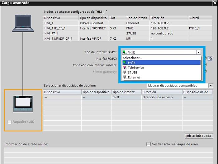 Opciones de transferencia desde TIA Portal a HMI