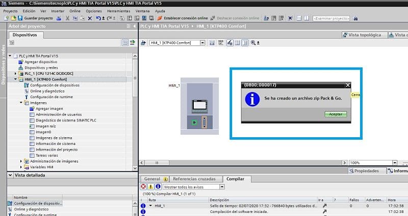 PACK and GO TIA Portal archivo para transferir a otra HMI