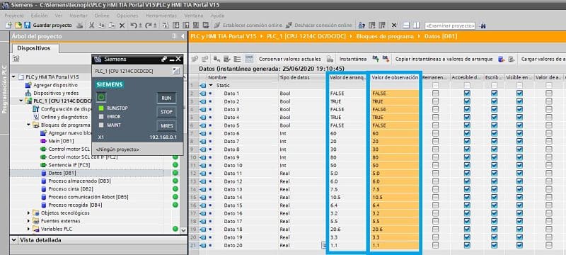 Pasar a RUN la CPU al transferir DB a PLC en TIA Portal