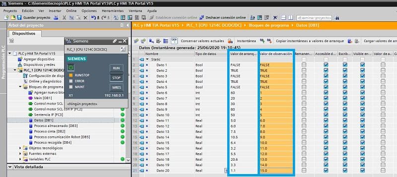 Ponemos la CPU en Stop una vez cargado el DB en el PLC