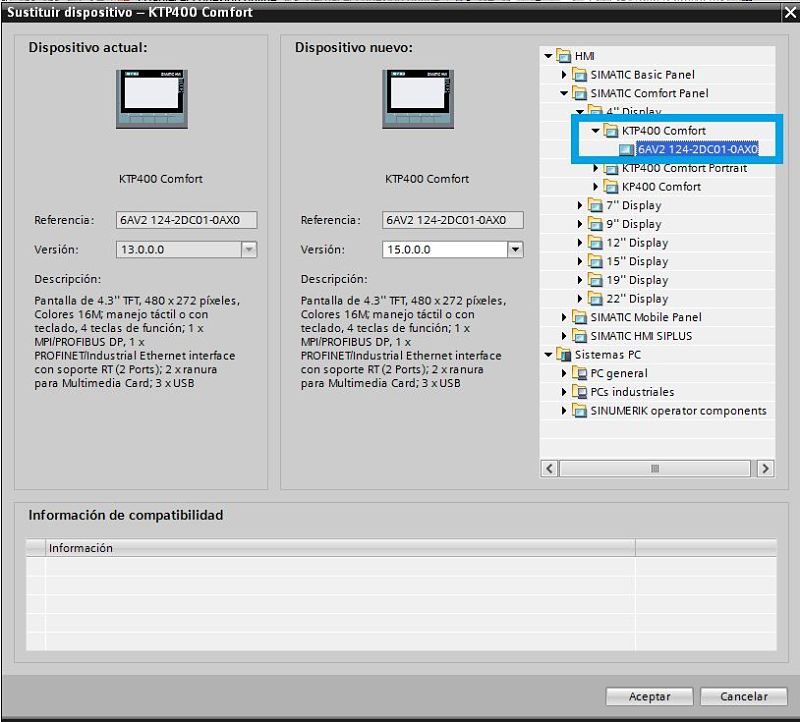 Seleccionar la pantalla HMI para nuestro proyecto TIA Portal