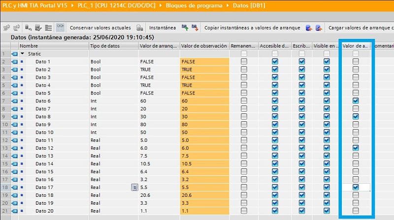 Seleccionar valor de ajuste dentro del DB en TIA Portal