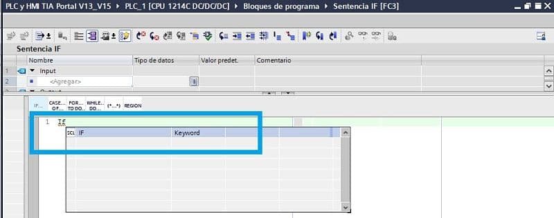 Sentencia SCL TIA PORTAL IF con función de auto detección