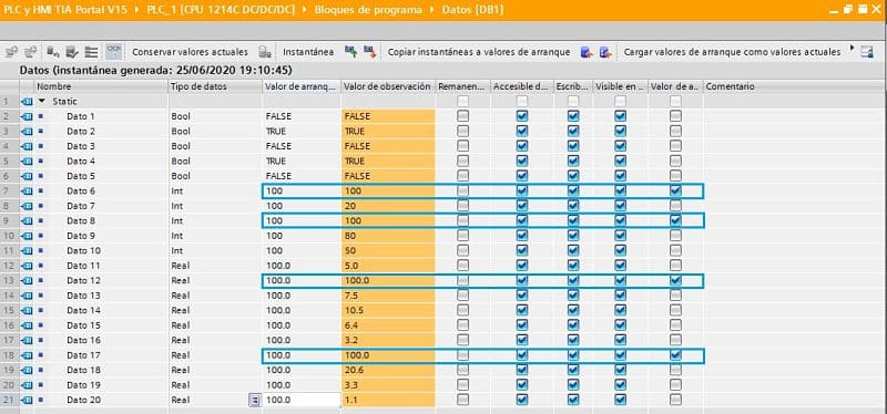 Transferir DB a PLC TIA Portal solo los datos seleccionados