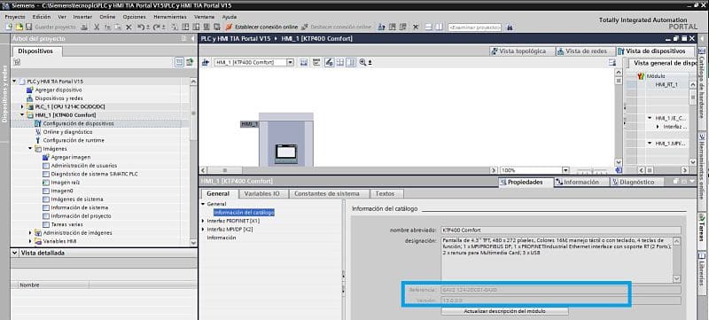 Ver versión de Firmware de la pantalla HMI en el proyecto TIA Portal