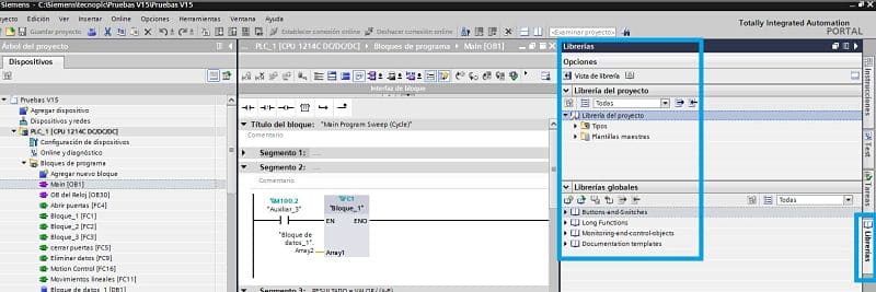 Librerías en proyecto de TIA Portal