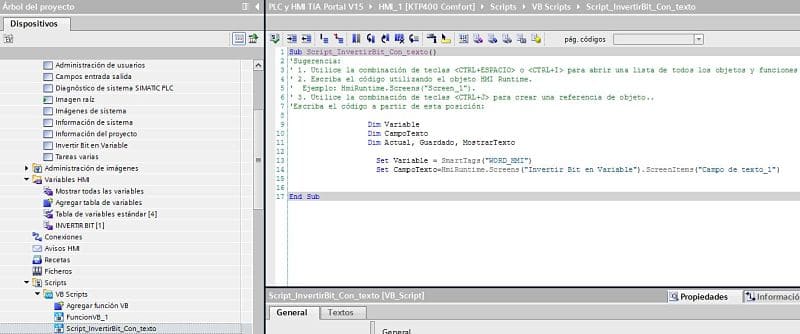 Asignar el campo de texto a una variable en el script Invertir bit TIA Portal