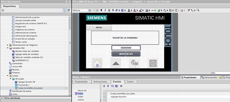 Botón para llamar al script Invertir bit TIA Portal