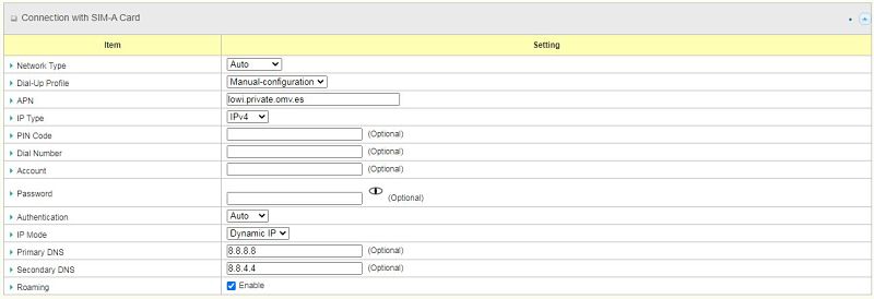 Datos para configurar SIM LOWI en el Router y conseguir conexión remota