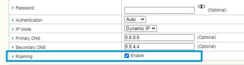 Opción de Roaming habilitada para configuración de una tarjeta SIM de LOWI