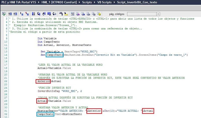 Script Invertir bit TIA Portal y mostrar texto con nuevo valor