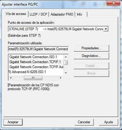 Seleccionar tarjeta de Red para TIA Portal comunicación PLC Ethernet