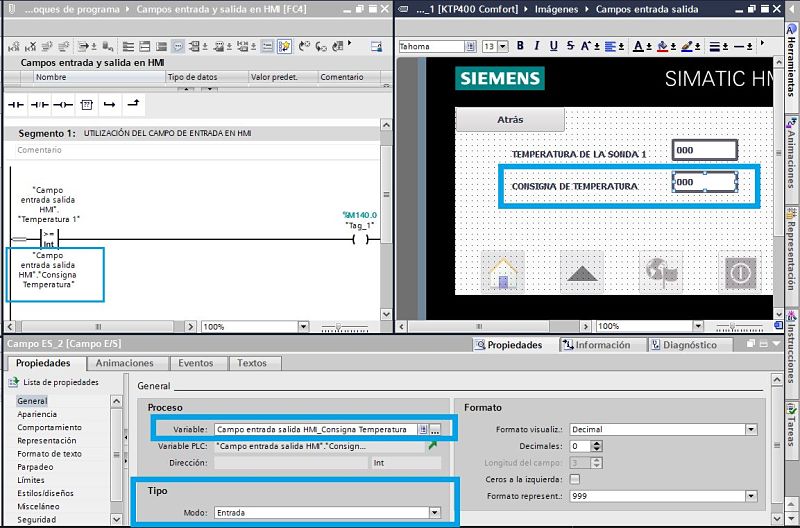 Utilización del modo entrada en la HMI en TIA Portal