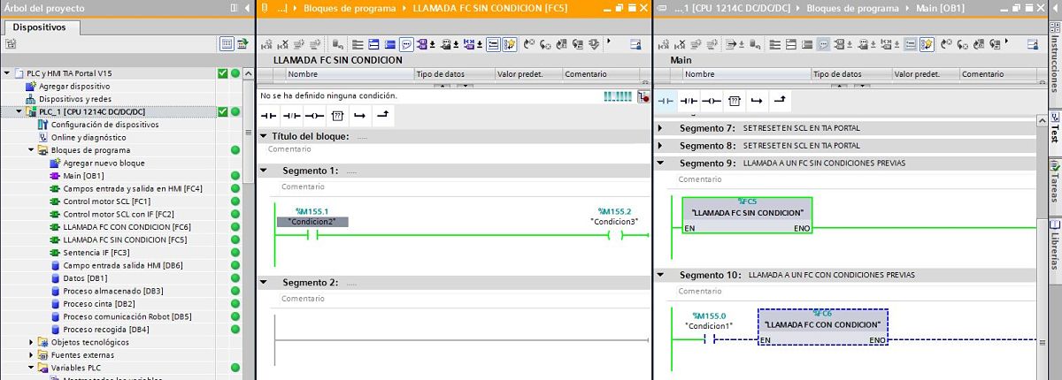 Activar en FC TIA Portal variables cuando no hay condición de llamada al FC