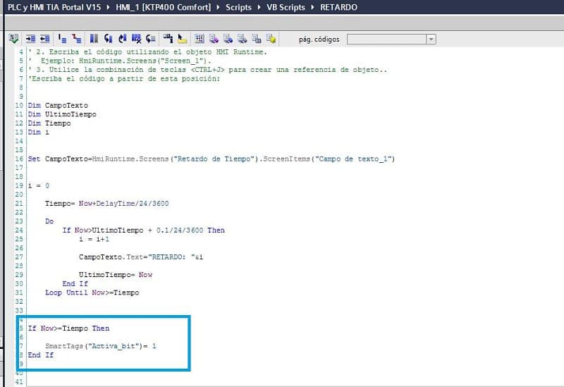 Activar un bit en el script retardo TIA Portal después de un tiempo