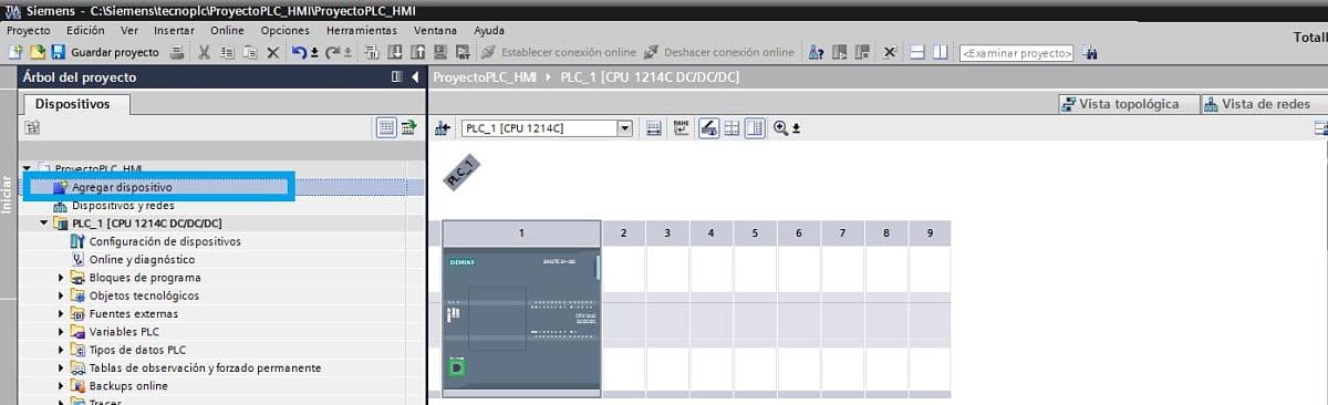 Agregar dispositivo nuevo en proyecto TIA Portal PLC HMI