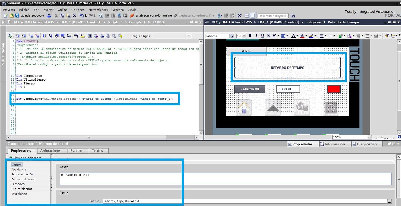 Asignar campo de texto a una variable en un script TIA Portal