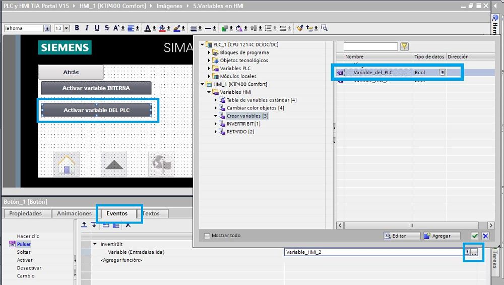 Botón con evento para invertir bit de una variable del PLC