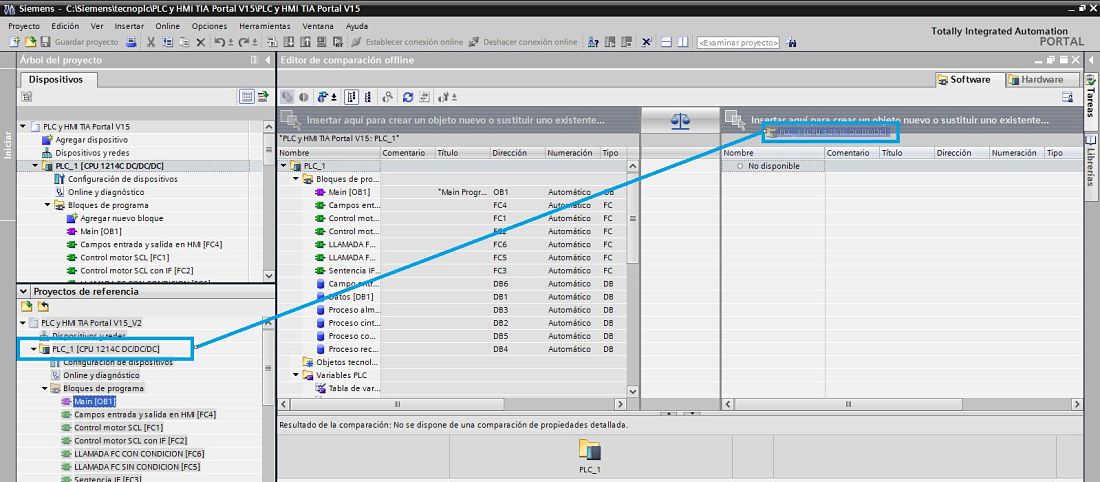 Comparar proyecto TIA Portal coger el proyecto de referencia