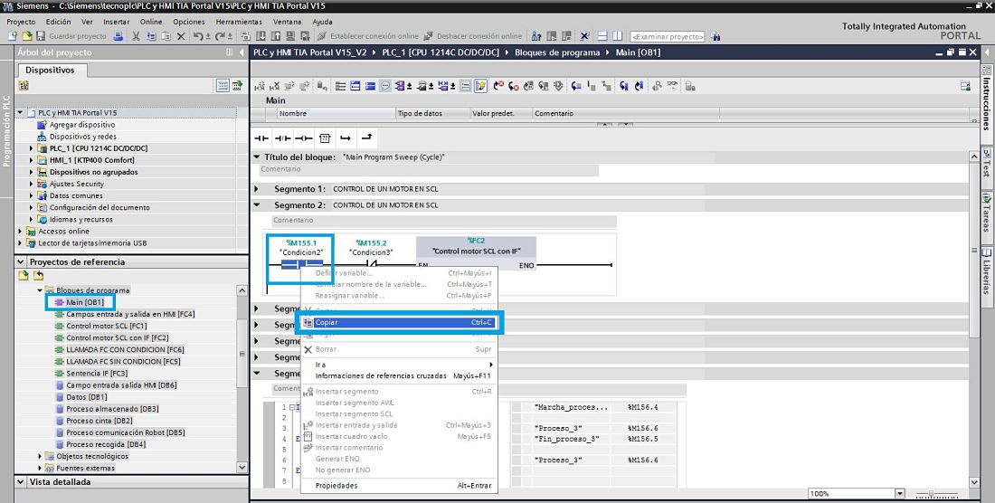 Copiar datos de un proyecto de referencia para pegar en el otro proyecto TIA Portal