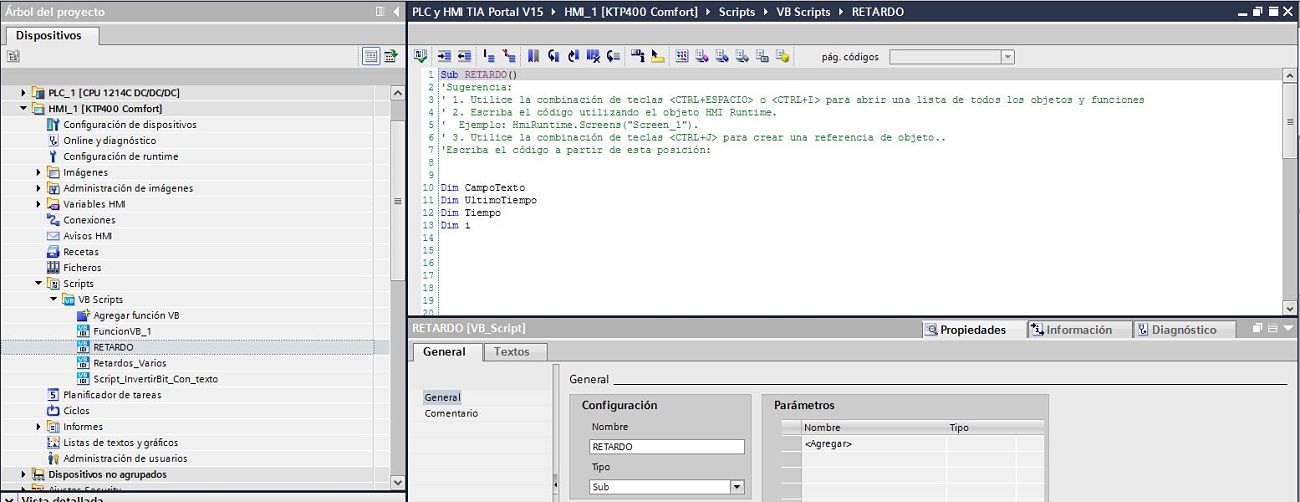 Creamos las variables para Script retardo TIA Portal