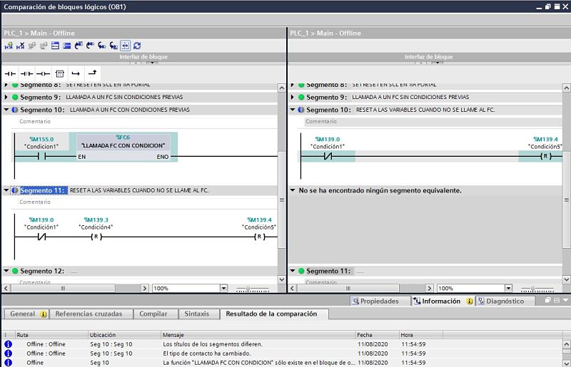 Comparar proyecto TIA Portal Offline con otro proyecto Offline