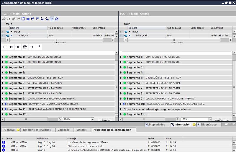 Diferencias dentro del bloque de cada uno de los proyectos TIA Portal