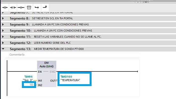 Medir temperatura en PLC mediante el valor del canal RTD en TIA Portal