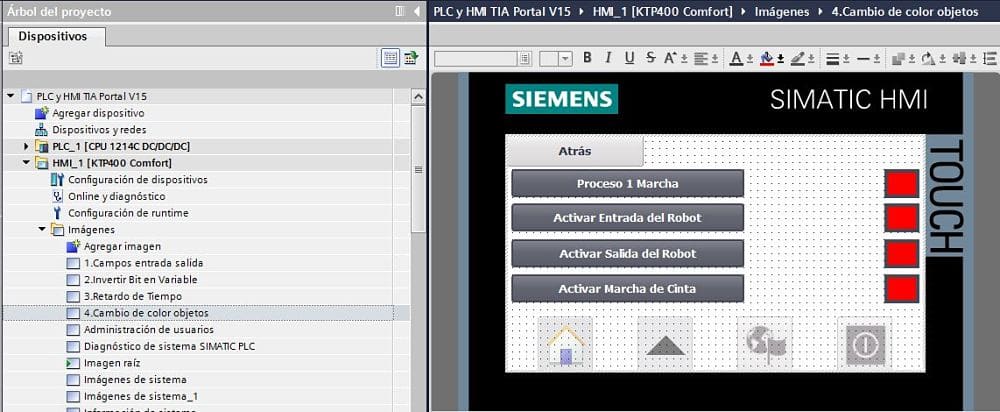 Objeto rectángulo que queremos cambiar de color según variable en TIA Portal